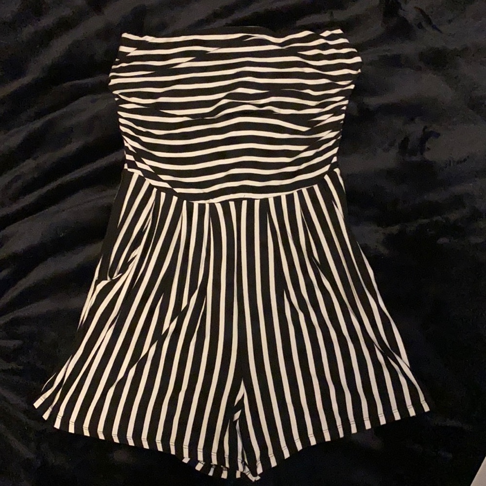 Black and white striped romper